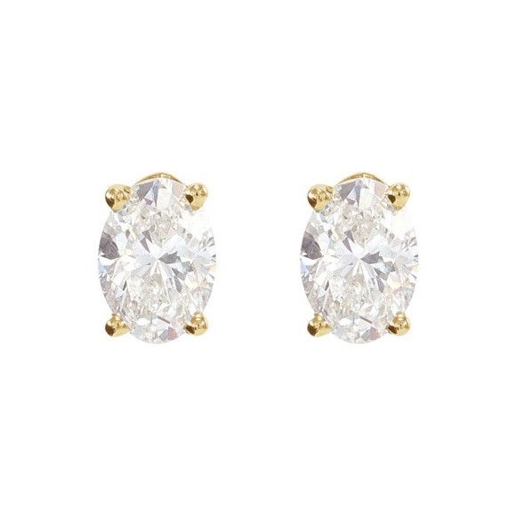 14K Yellow Gold  1/2 CTW Oval Cut Natural Diamond Earrings - Picture 1 of 2